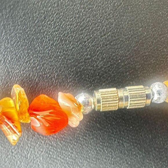 Carnelian & Agate Gemstone Chip Necklace with Banded Agate Donut Pendant - Picture 8 of 8